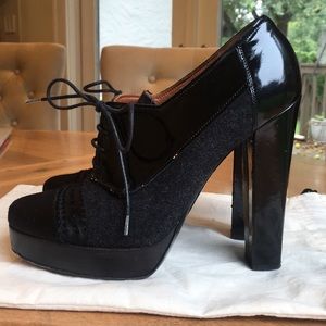 Lanvin black platform tie up booties 38.5